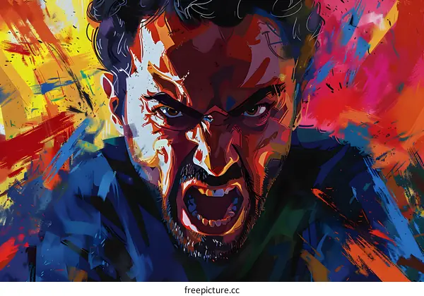 Portrait of a man screaming with colorful background