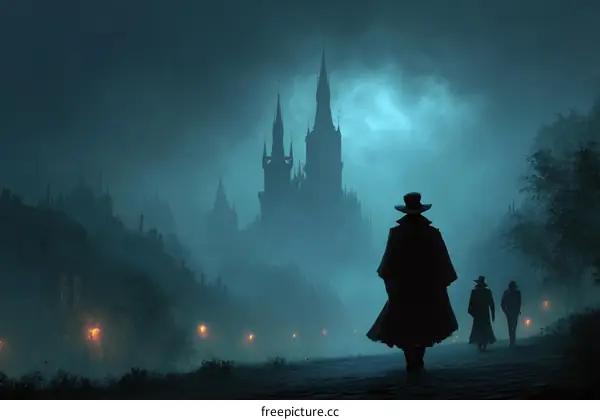 Mysterious Night Walk in a Foggy Medieval Town