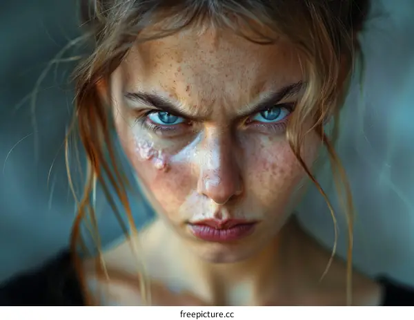 Portrait of a Young Woman with an Angry Expression