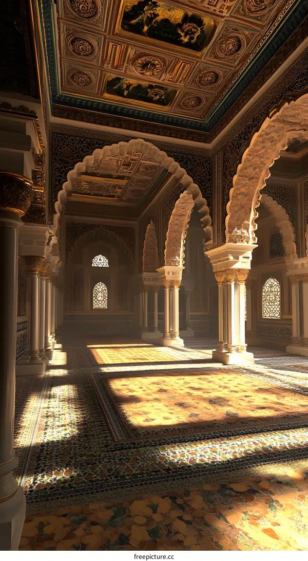 Intricate Arches and Ornate Details of an Islamic Palace Interior