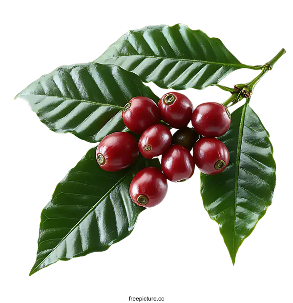 [Transparent Background PNG]Coffee Beans on Branch with Leaves