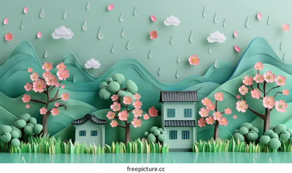 Serene Spring Rain Over Ancient Chinese Houses