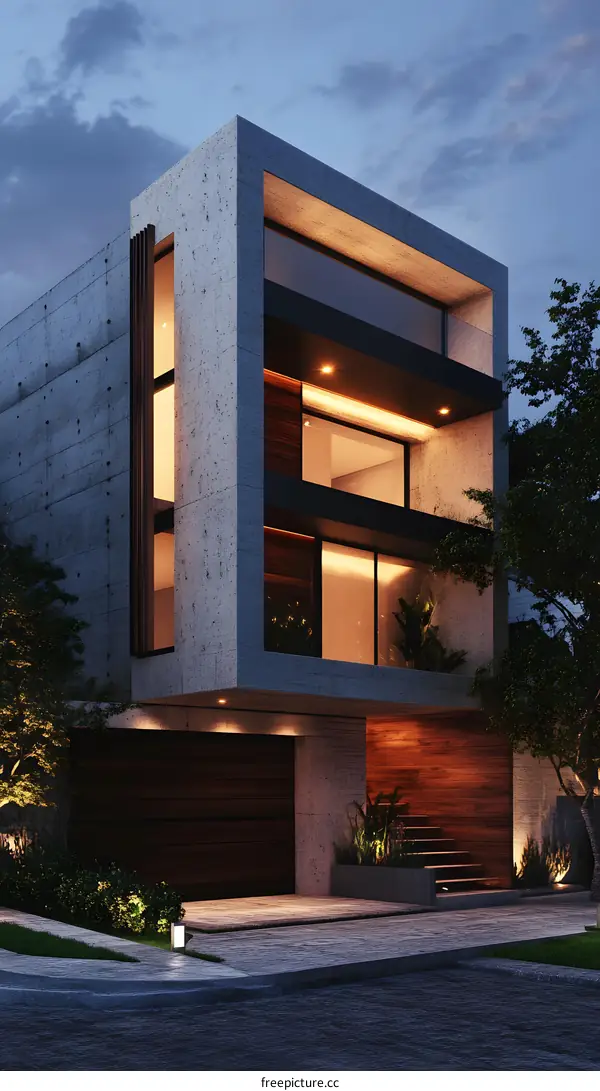 Modern House with Concrete and Wood Exterior