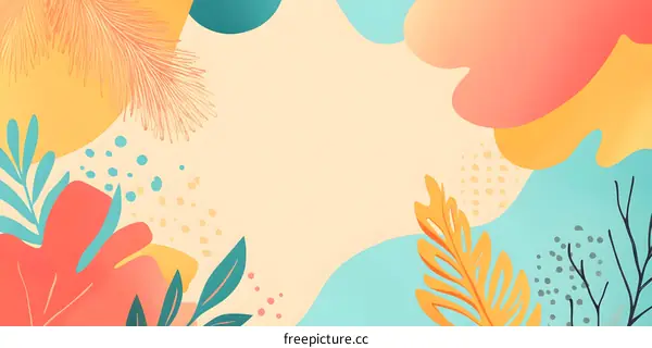 Abstract Colorful Background with Tropical Leaves