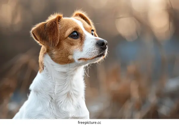 Closeup Portrait of a White and Brown Jack Russell Terrier