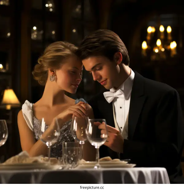 Young couple in love sitting at a table in a restaurant