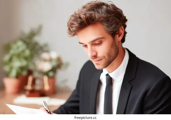 Focused Businessman Signing Important Document