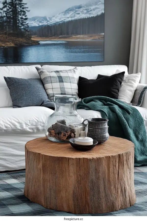 Cozy Living Room Decor with Wooden Coffee Table