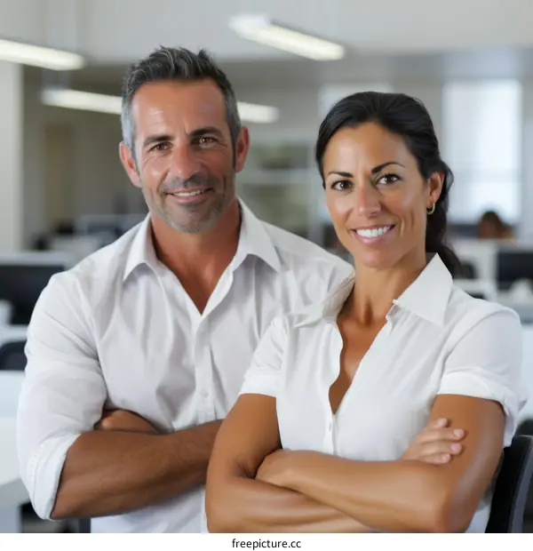 Portrait of two business partners smiling in an office