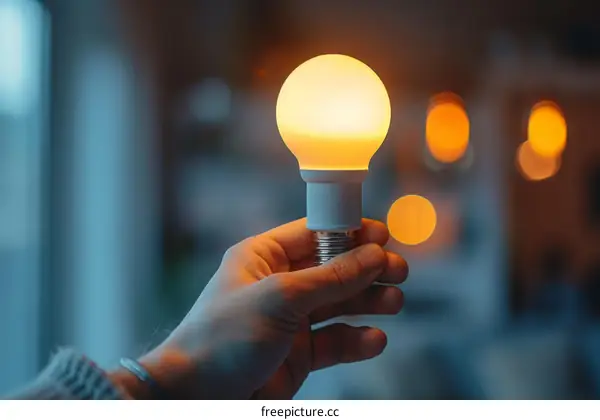 Energy-efficient light bulb in hand