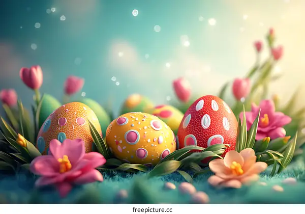 Colorful Easter Eggs in a Spring Garden