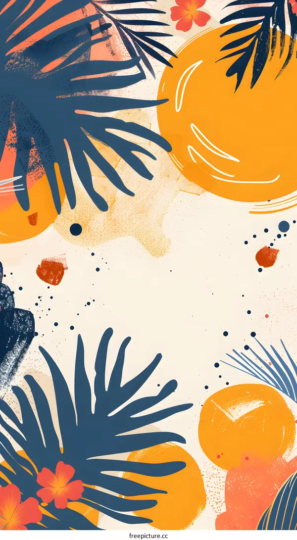 Tropical Abstract Background with Palm Leaves and Sun