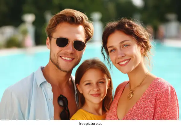 Happy Family by the Poolside