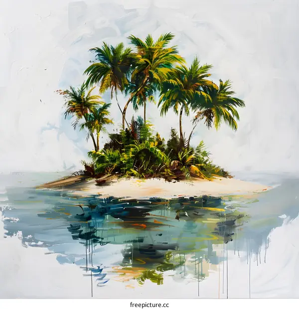 Tropical Island Painting with Palm Trees