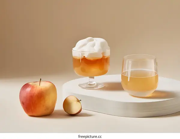 Apple Cider With Whipped Cream On A White Plate
