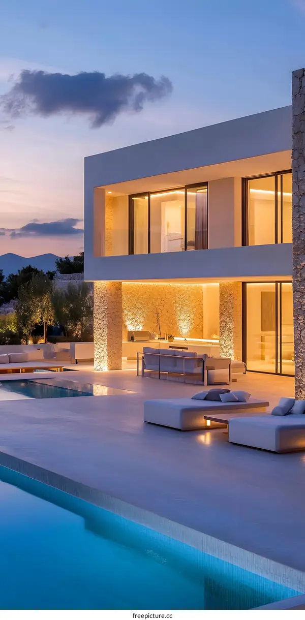Modern Minimalist Luxury Villa with Pool and Sunset Views