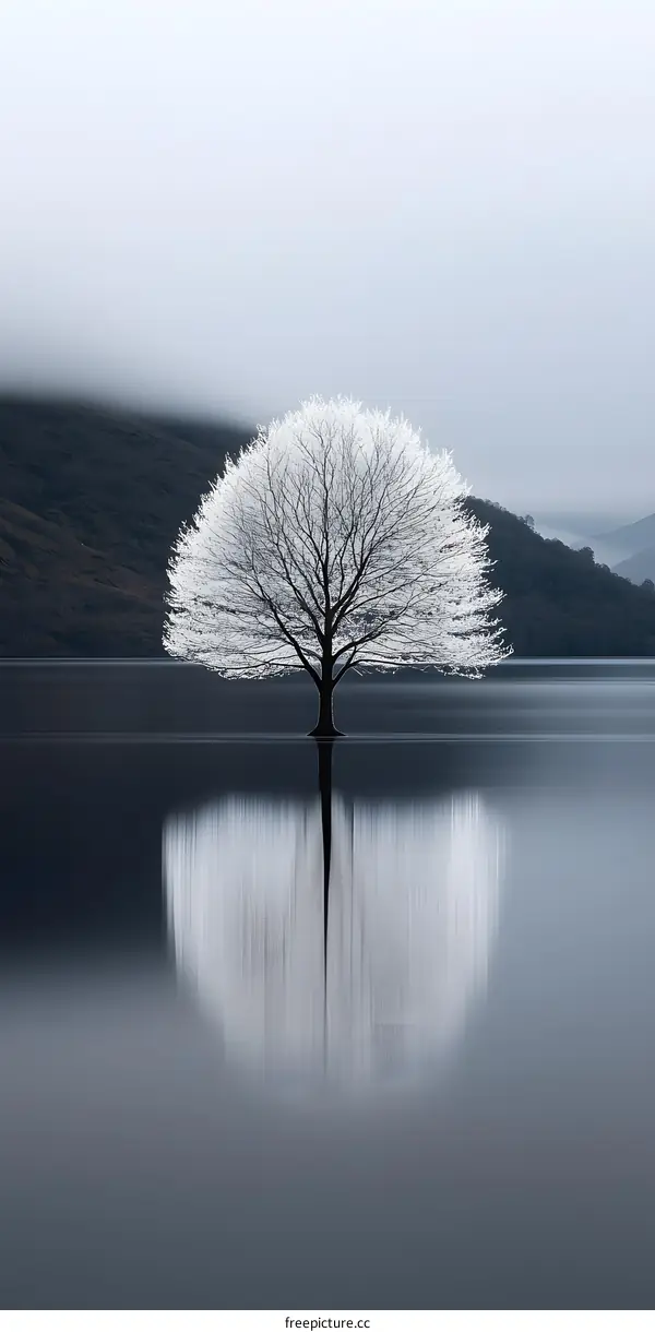 Single Tree Reflecting on a Still Lake