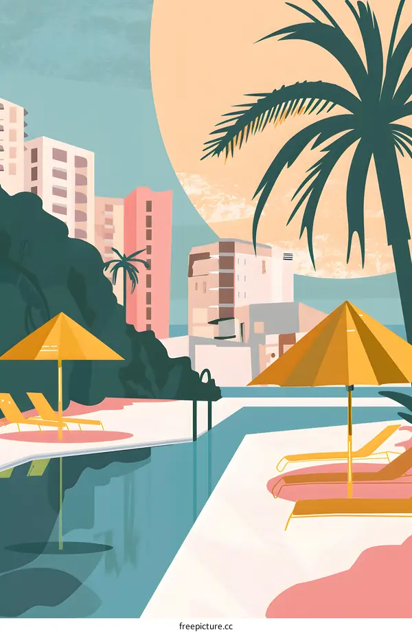 Summer Poolside Vacation Palm Tree Illustration