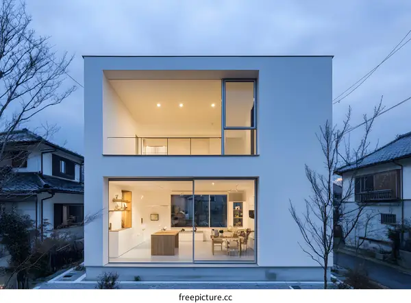 Modern White House with Large Windows and a Balcony