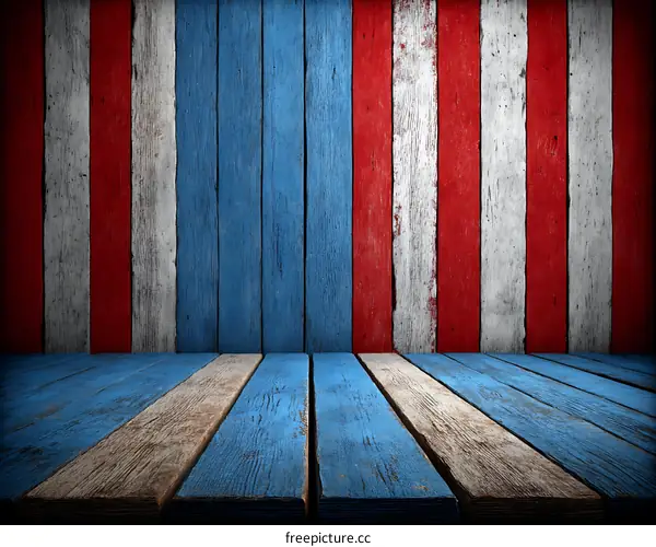 Vintage Wooden Tabletop with Red White and Blue Stripes