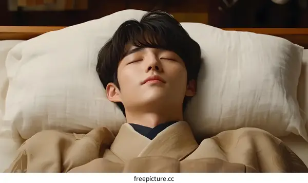 Man Sleeping in Traditional Korean Clothing