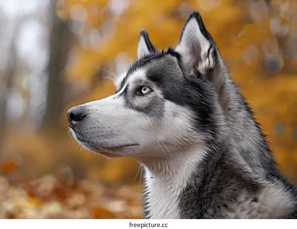 Siberian Husky in Autumn Forest
