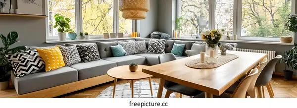 Modern Cozy Living Room with Dining Area