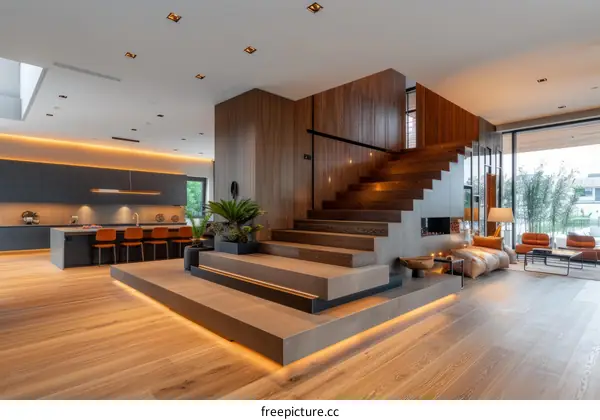 Modern Open Plan House Interior Design with Staircase
