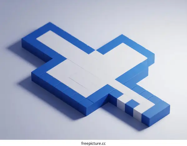 3D Rendered Blue and White Pixelated Cross Shape