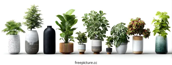 Various Houseplants in Pots Displayed
