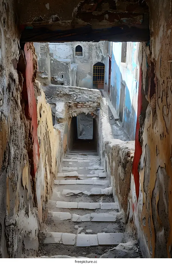 Old Stone Stairs in Narrow Alleyway