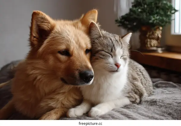 Affectionate Dog and Cat Companionship