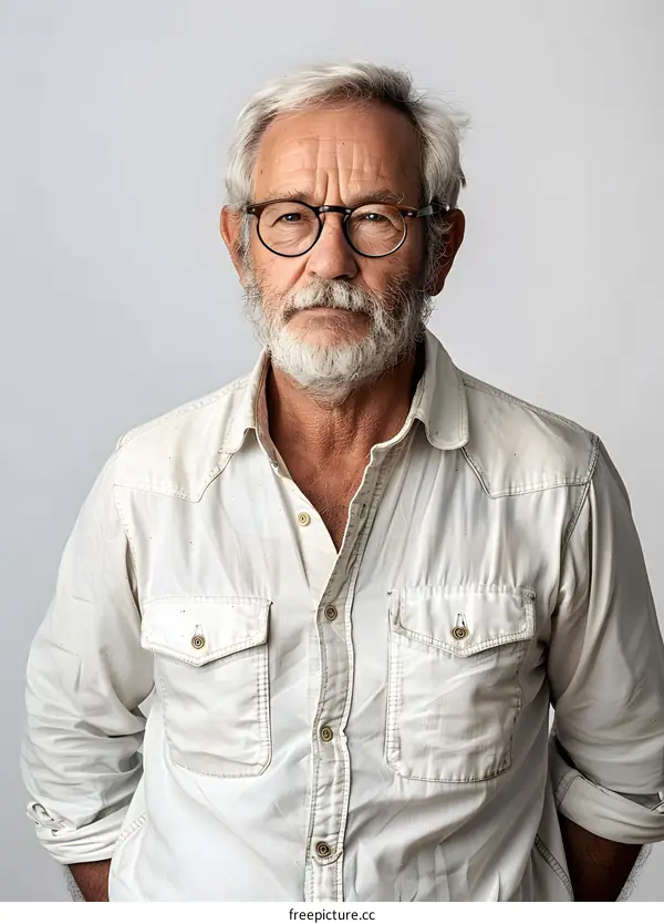 portrait of an old man with beard and glasses