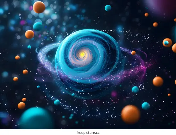 Abstract Cosmic Swirl with Planets