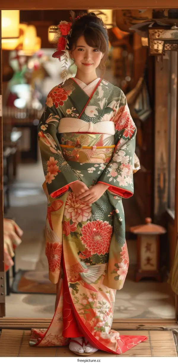 Beautiful Woman In Traditional Japanese Kimono
