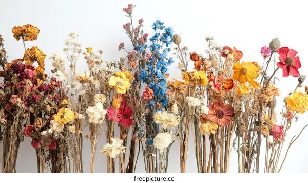 Dried Flowers Bouquet Arrangement on White Background