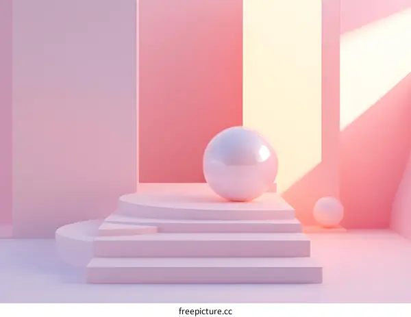 Abstract 3D Render Of Pink Stage With White Sphere