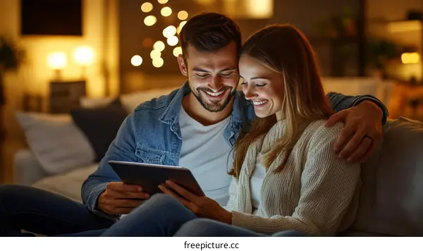 Couple Relaxing and Watching Tablet Together at Home