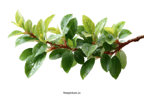 [Transparent Background PNG]Fresh Branch with Dew Drops on Leaves