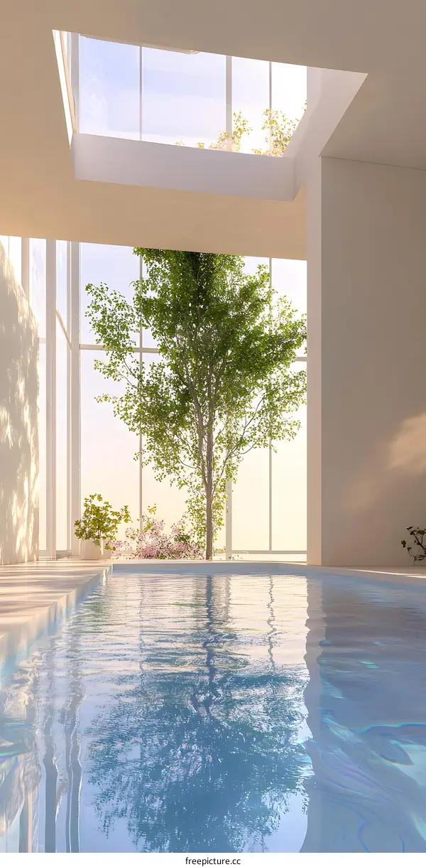 Minimalist Pool with Tree and Skylight
