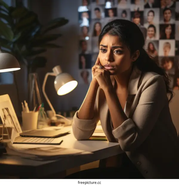 Young Woman Sitting at Her Desk Looking Stressed and Overwhelmed as She Works on Her Computer