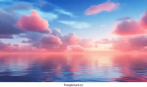 Pink clouds reflecting on water at sunset