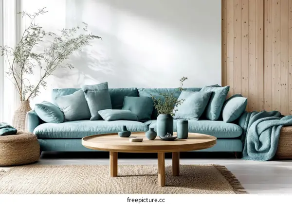 Light Teal Living Room with Cozy Furniture