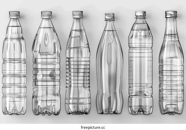 Bottled water plastic transparent container different shapes sizes