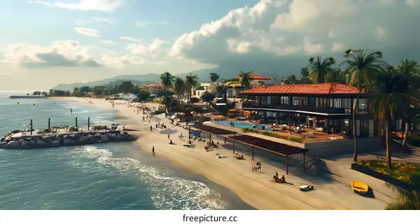 Tropical Beach Resort With Pool and Palm Trees