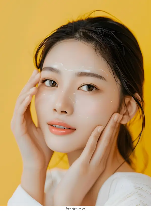 Young Asian Woman Applying Face Cream