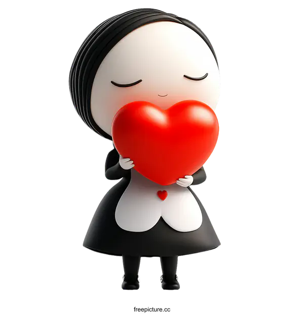 [Transparent Background PNG]Cartoon Girl Holding a Big Heart