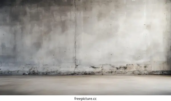 Cracked Concrete Wall with Weathered Wooden Floor