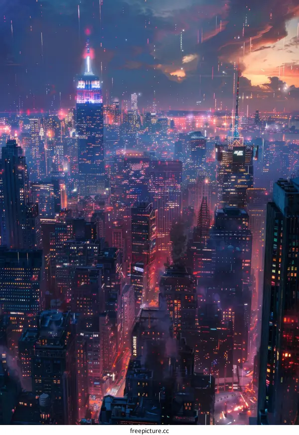 Futuristic Night Cityscape Aerial View