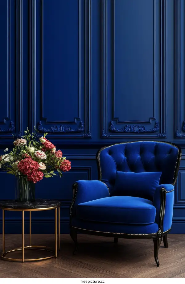 Classic Blue Velvet Armchair Interior Scene
